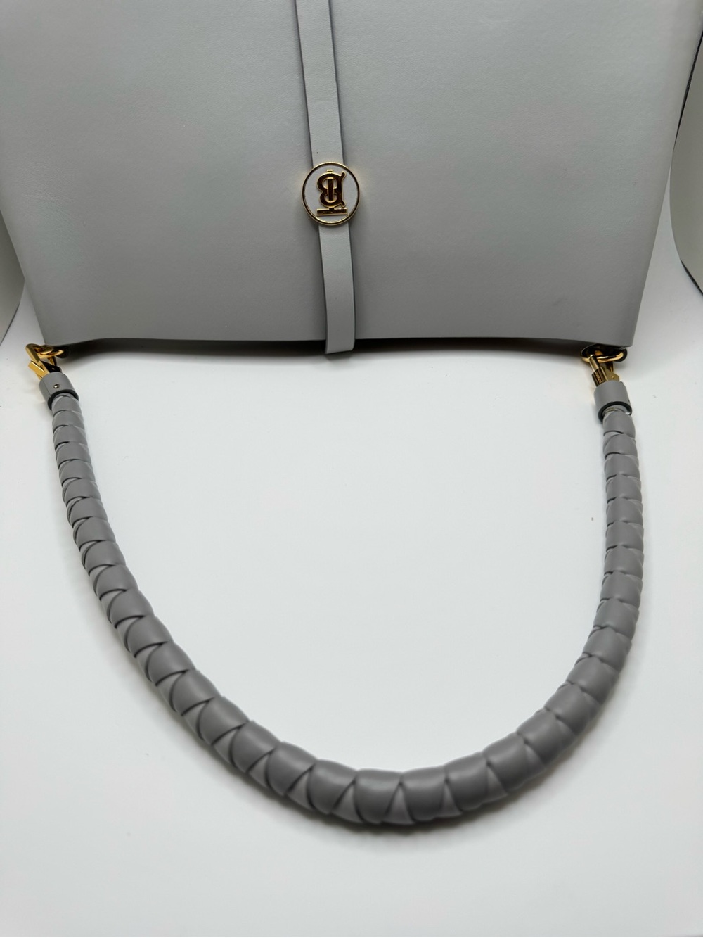 Burberry Anne Hobo Bag Cloud Grey Leather TB Monogram Large - Picture 6 of 12